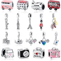 Original 925 Sterling Silver Charms Camera Suitcase London Bus Love Beads Fit Brand Bracelets Necklaces Jewelry For Women