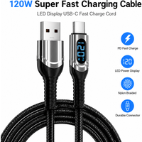 120W Super Fast Charging USB C Cable LED Display PD Charger Cord for iPhone 15 16 17 Xiaomi Huawei Samsung