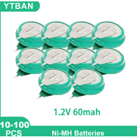 10-100pcs 1.2V 60mAh Ni-MH Rechargeable Battery Button Coin Cell with Welding Pins for Toy Timer Solar Energy Electric