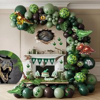 Cute Dino Sage Green Brown Camouflage Balloons Arch Kit for Jungle Safari ROAR Dinosaur Birthday Party Decorations Supplies