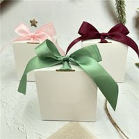 White Paper Cardboard Box Custom Logo Gift Packaging Box With Ribbon For Wedding Favors Baby Shower Party