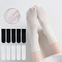5 Pairs Women's Black & White Thin Ice Silk Socks Summer Ultra Thin Cool See Through Silk Socks for Women
