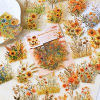 40pcs Floral Stickers PET Plastic Self-Adhesive for DIY Scrapbooking Journal Phone Case Laptop Decoration Collage Diary Sticker