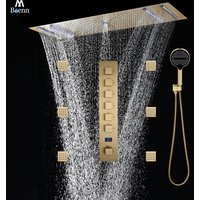 M Boenn 6 Functions Lovers Shower Set System 35*12 Inch Couple LED Shower Head Thermostatic Mixer Faucet Brass Massage Body Jet