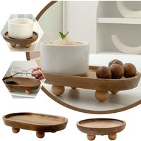 Elegant Wooden Tray Multifunctional Pedestal Stand for Home Storage Jewelry Display Food Dessert Convenient Key Tray Decor