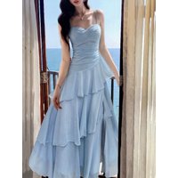Women Summer Elegant Ruffles Spaghetti Strap Long Dresses Fashion Chic Slim Fit Birthday Cocktail Party Dress Female New Robe
