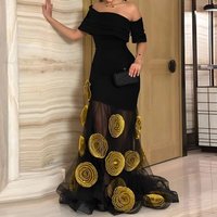 Customized 3D Flowers Evening Dresses 2026 for Woman Mermaid Off Shoulder Luxury Party Dress 2026 Net Black Long Prom Gowns