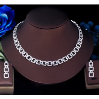 ThreeGraces Trendy Shiny Cubic Zirconia Necklace and Earrings HipHop Cuban Chain Link Party Jewelry Sets for Women T1026
