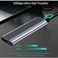M.2 SSD Enclosure NVMe SATA Aluminum Dual Protocol SSD Case 10Gbps USB3.1 PCI-E Solid State Drive Box Tool Free Laptop Computer