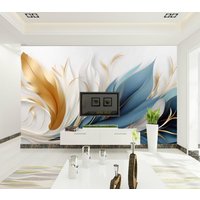 Nordic style high-definition feather mural custom size 3D wallpaper leaf decoration painting sofa headboard blue feathers mural