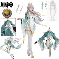 Genshin Impact Zibai Cosplay Costume Green Cheongsam with Headdress Vision Wig Full Set Accessories Comic Con Cosplay Zibai Suit
