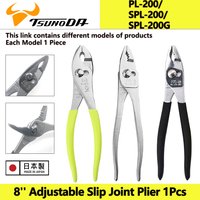 TSUNODA 8'' Slip Joint Plier 1Pcs Adjustable Opening Clamp Japanese Original Serrated Plier PL-200/SPL-200/SPL-200G
