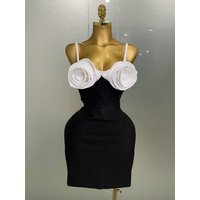 Women 2025 New Celebrity Sexy Sleeveless 3D Flower Patchwork Mini Bodycon Bandage Short Dress Elegant Evening Club Party Dress