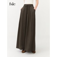 FSLE Linen Wide-leg Pants for Women New Summer Style 2026 Relaxed Solid High-waisted Casual Pants Coffee Straight Ins