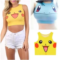 Anime Pikachus Kawaii Summer Sexy Girls Cosplay Costume Crop Tops Shirt Print Tank Tops Colorful Sleeveless Tee Vest Gifts
