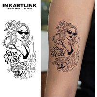 INKARTLINK Portrait Rose Leopard Tattoo Patch Waterproof Continuous Color Rendering 1-2 Weeks Essential for Trendy People