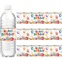 10pcs Water Bottle Stickers Colorful Cake Balloon Design Birthday Packaging Labels Birthday Party Supplies Decorations Labels