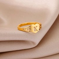 Stainless Steel A-Z Letter Heart Rings For Women Gold/Silver Color Hollow Initial Letter Ring Aesthetic Wedding Jewelry Gift