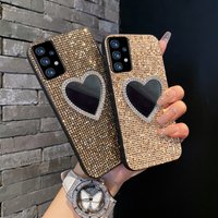 Shiny Gold Grid Pattern Phone Case For Samsung Galaxy A14 A15 A16 A37 A35 A36 A54 A55 A56 A17 A57 A73 with Glitter Mirror Shell