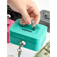 Steel Cash Box with Key Lock, Metal Small Money Organizer with Money Tray, Cash Storage Box with Lockable Cover