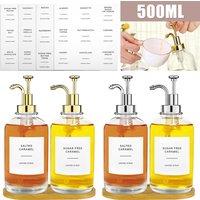 2Pcs Coffee Syrup Dispenser Set with Bamboo Tray Reusable Glass Syrup Bottle with Labels Funnel Clear Syrup Pump Dispenser