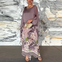 2024 Casual Batwing Sleeves Evening Dress Autumn Elegant Round Neck Robe Long Dress Fashion Pattern Patchwork Loose Party Dress