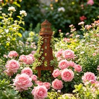 1pc Wrought Iron Garden Decorative Ground Stake, Wrought Iron Decoration, Garden Decoration, Lighthouse Design, Plant Trellis