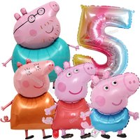Peppas Pig Families Number Balloon Set Boy Girl Birthday Party Decoration Cartoon Foil Balloons Baby Shower Supplies Kids Event