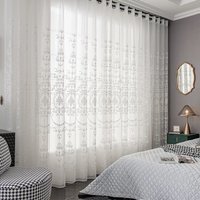 European Embroidery Lace White Sheer Curtain For Living Room Bedroom, Dust-Proof Partition Tulle Curtain,Home Window Curtains