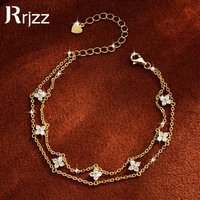 Rrjzz Certified 2mm D-Color Full Moissanite Charm Hand Chain VVS1 Lab Imitation Diamond Lucky Clover Bracelet for Women Jewelry