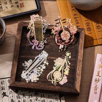 1Pc Alloy Metal Chinese Musical Instrument Bookmark,Hollow Cutout Book Marker with Paper Card,Vintage Page Clip for Reading Gift