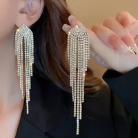 Arrowhead Round Zircon Long Tassel Exaggerated Dangle Earrings Women Fashion Shiny Water Drop Earring Charm Fashion Jewelry K