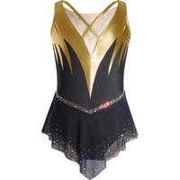 Kids Girls Figure Skating Dress Artistic Gymnastics Costume Sleeveless Shiny Rhinestone Mesh Ballet Jersey Dance Tutu Leotard
