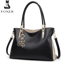 FOXER Elegant Women's Handbag Large Capacity Tote Bag Luxury Split Leather Shoulder Crossbody Bag For Mother Daily Work Commute
