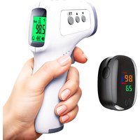 Non-Contact Digital Thermometer Backlit Medical Body Fever Thermometer or Mini Fingertip Oximeter Blood Oxygen Monitor