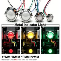 Metal LED Indicator Light 12mm 16mm 19mm 22mm Waterproof Warning Signal Lamp With Wire Two Three Color 5V 12V 24V Red Blue Green