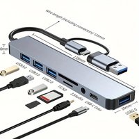 8 in 1 USB Type C HUB Docking Station with 3.5mm Audio Jack Adapter Micro SD TF Card Reader Laptops Tablet Phone Disk Converter