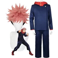 Anime Tokyo Itadori Yuji with Hooded Pants cosplay Costume Wig Outfits Blue / Black Top Pants Uniform for Men Women with wig