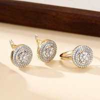 Round two-color design inlaid zircon earrings and rings set fashion jewelry holiday party banquet exquisite gift three-piece set