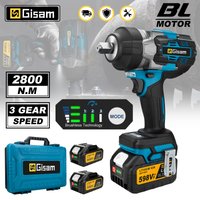 Gisam 2800N.M Bezszczotkowy klucz elektryczny 1/2 cala Klucz udarowy Wkrętarka elektryczna Wiertarka kompatybilna z akumulatorem Makita 18V Pin