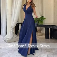 Elegant Women's Draped Evening Dress Fashion V-neck High Slit Party Dress 2025 New Sleeveless Party Long Dress Customized