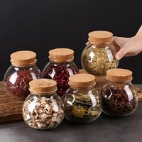 6Pcs/Set Storage Containers,500ML/16.91oz Cork Glass Tea Jar With Cork Stopper,Round Sealed Food Storage Jar, Kitchen Organizers