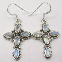 Ethnic Silver Color Imitation Moonstone Dangle Earrings Woman Geometry Horse Eye Style Party Daily Wear