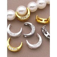 2/4/6pcs Trendy 18K Gold Plated Inlaid Zircon Half Round Frame Beads Spacer Connectors For DIY Necklace Jewelry Making Supplies