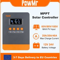 Regulator Ładowania Solarnego PowMr MPPT 45A 35A 25A 12V 24V Auto do Akumulatorów Lifepo4, Regulator Paneli Solarnych, Maksymalne Napięcie Wejściowe PV 100VDC