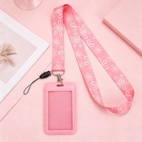 Pink Daisy Floral Teacher Lanyard with ID Card Holder Cute Neck Strap Badge Holder for Teacher Nurse Student Office Supplies