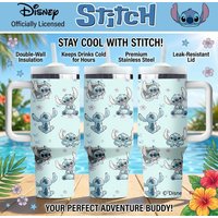 1pc 40oz Disney Stitch Stainless Steel Tumbler Cup for Hot & Cold Drinks Insulated Travel Mug with Handle & Straw Perfect Gift