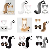 Zestaw Lisia Ogon Lisie Uszy Plus Śliczne Rękawiczki Łapki Cosplay Animacja Wystawa Halloween Party Uszy i Ogon Zwierzęcy Zestaw Pluszowe Rekwizyty