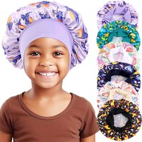 New Kids Bonnet Elastic Print Satin Bonnet Breathable Baby Night Sleep Caps Wide Elastic Band Sleeping Cap for Toddler Child