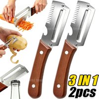 Vegetable Peeler with Wooden Handle 3-in-1 Paring Knife Stainless Steel Peel for Fruit Household Food Cutting Tool Bottle Opener